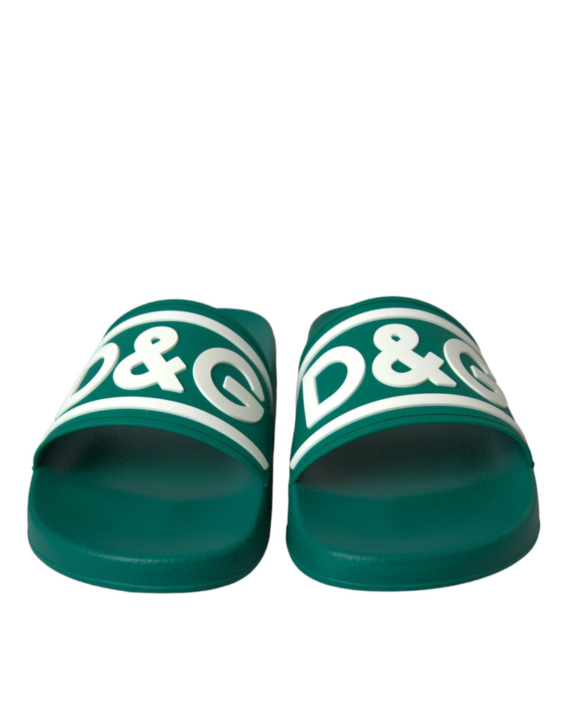 Dolce & Gabbana Green White Sandals Rubber Beachwear Men's Shoes