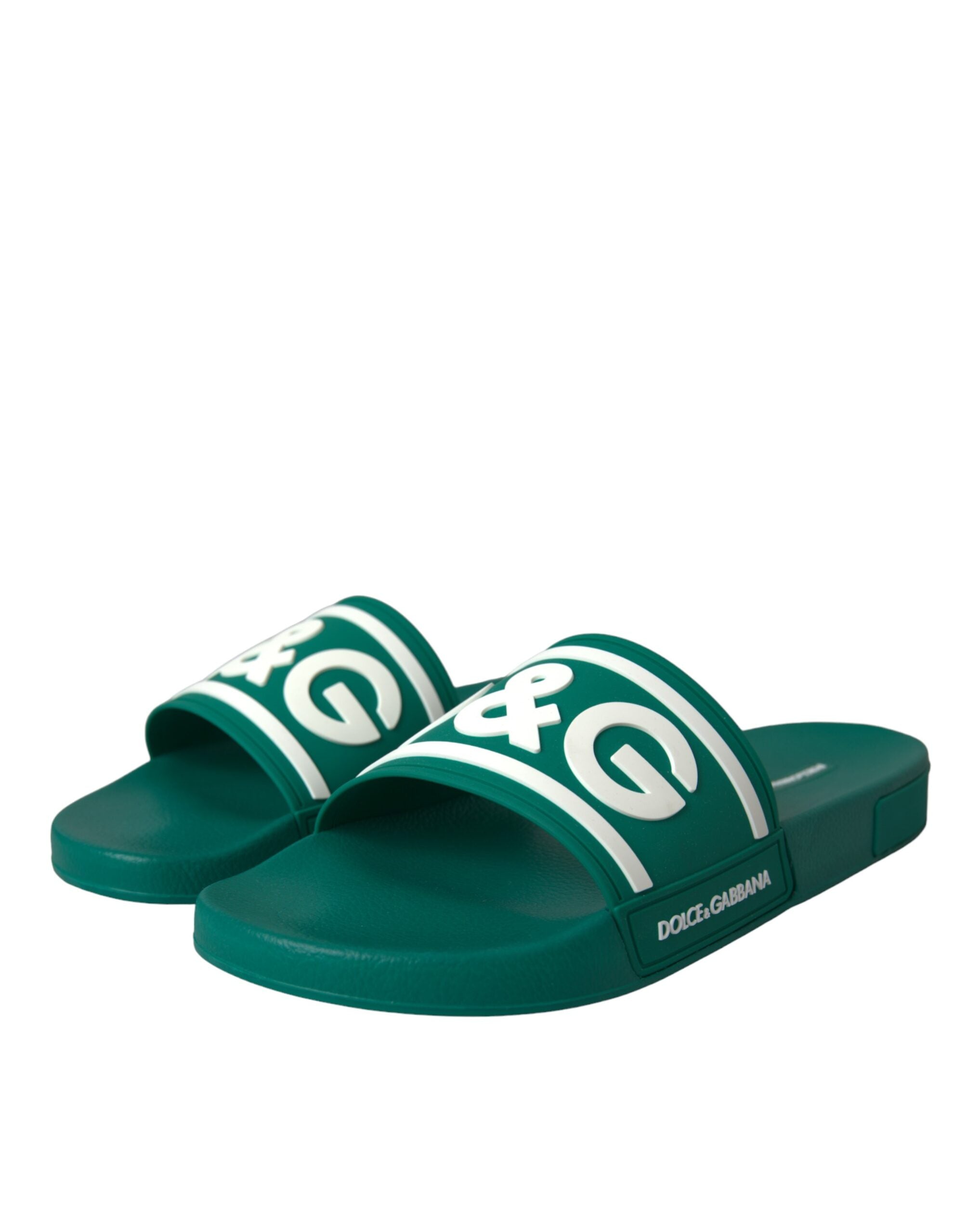 Dolce & Gabbana Green White Sandals Rubber Beachwear Men's Shoes