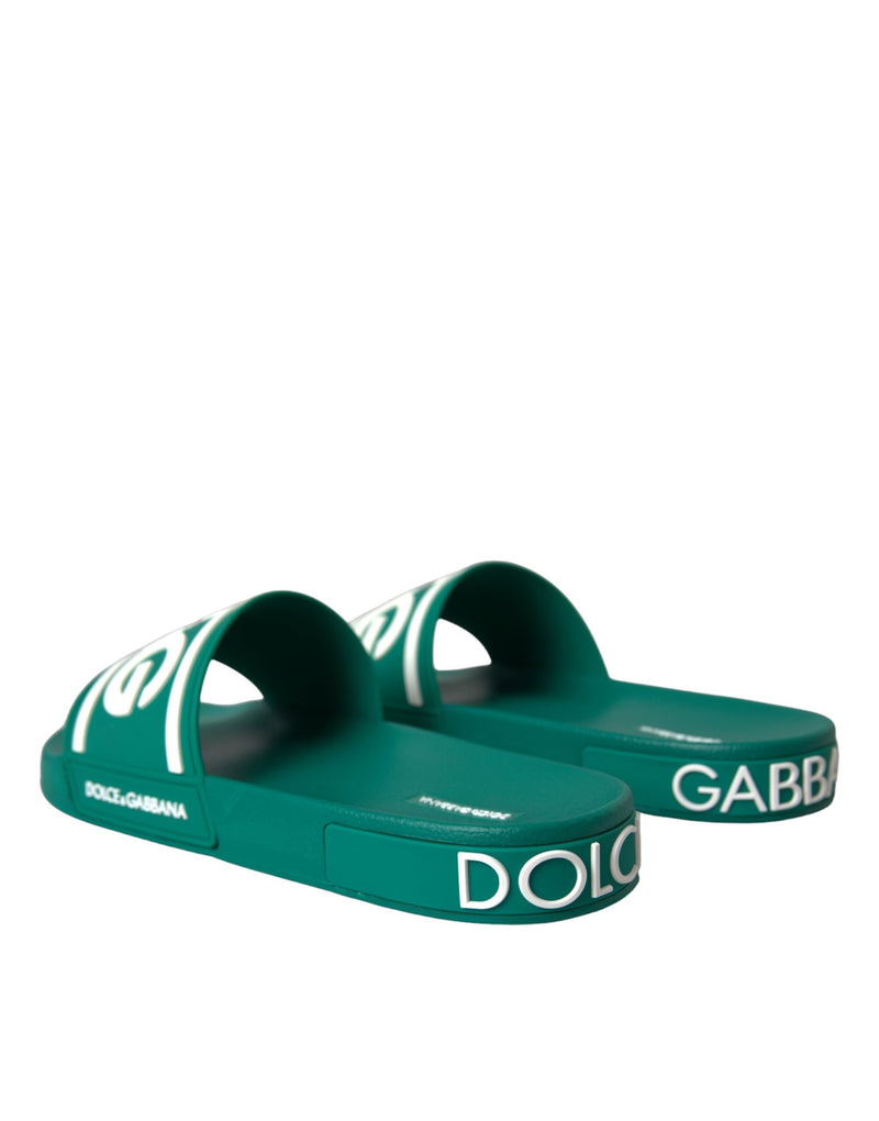 Dolce & Gabbana Green White Sandals Rubber Beachwear Men's Shoes