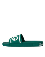 Dolce & Gabbana Green White Sandals Rubber Beachwear Men's Shoes