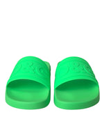 Dolce & Gabbana Green Leather Slides Sandals Beachwear Men's Shoes