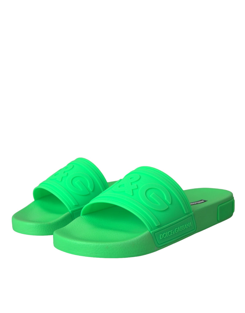 Dolce & Gabbana Green Leather Slides Sandals Beachwear Men's Shoes