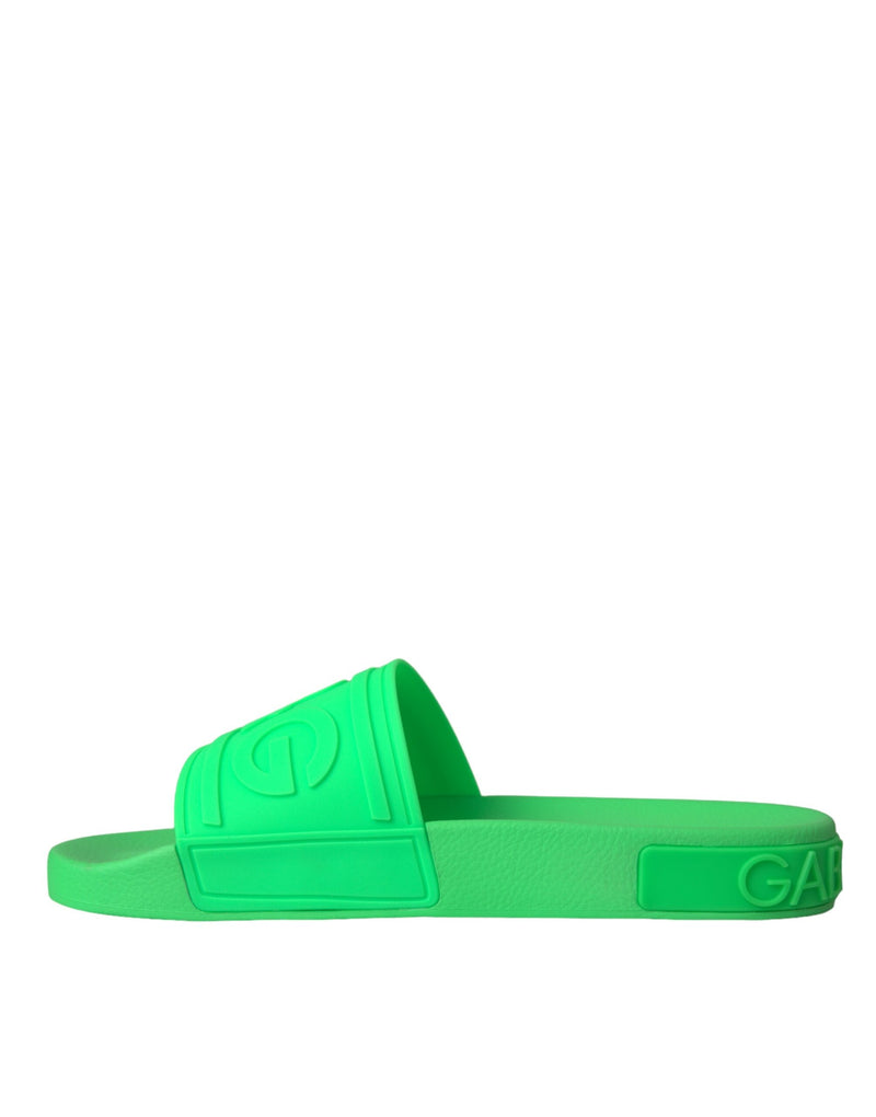 Dolce & Gabbana Green Leather Slides Sandals Beachwear Men's Shoes