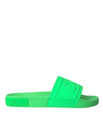 Dolce & Gabbana Green Leather Slides Sandals Beachwear Men's Shoes