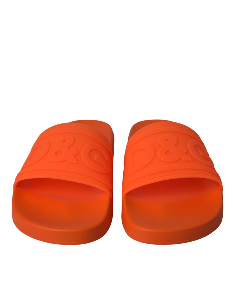 Dolce & Gabbana Orange Rubber Slides Sandals Beachwear Men's Shoes