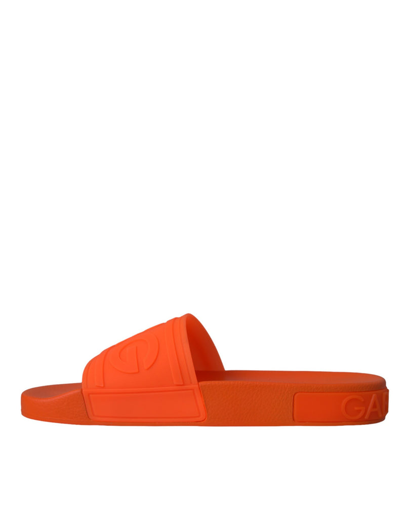 Dolce & Gabbana Orange Rubber Slides Sandals Beachwear Men's Shoes