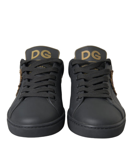 Dolce & Gabbana Black Leather Heart Embellished Sneakers Men's Shoes (Pre-Owned)