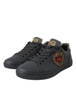 Dolce & Gabbana Black Leather Heart Embellished Sneakers Men's Shoes (Pre-Owned)