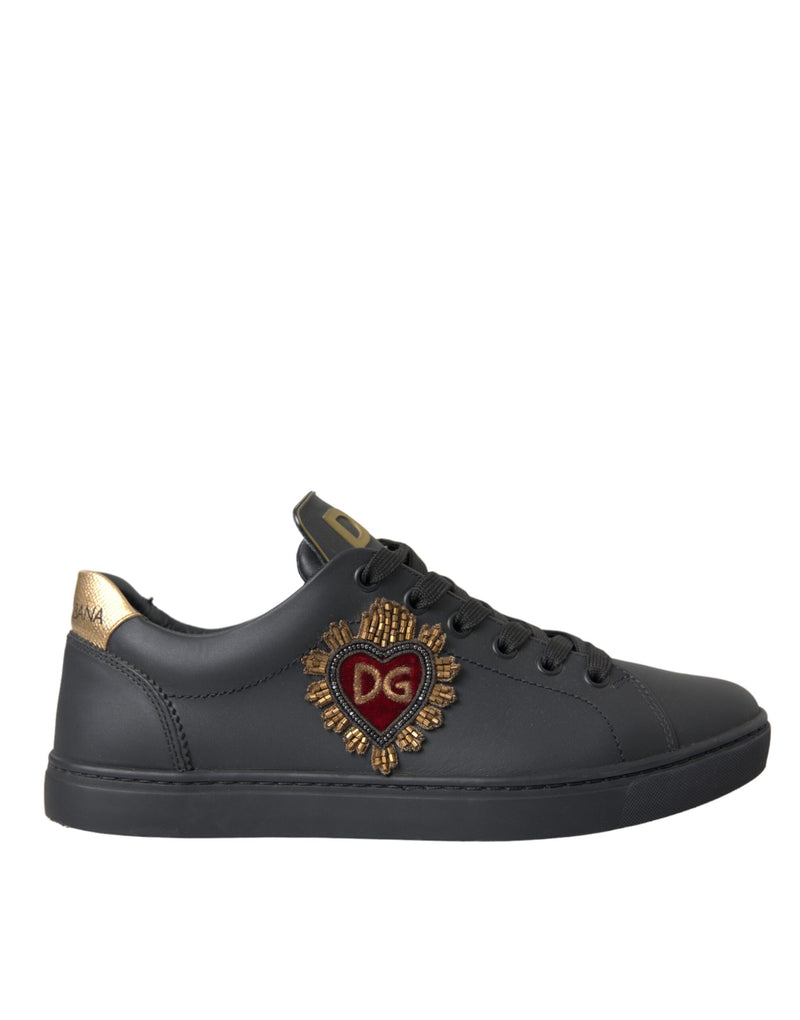 Dolce & Gabbana Black Leather Heart Embellished Sneakers Men's Shoes (Pre-Owned)