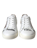 Dolce & Gabbana White Brown Leather Logo Low Top Sneakers Men's Shoes