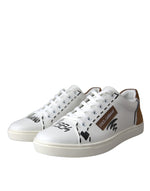 Dolce & Gabbana White Brown Leather Logo Low Top Sneakers Men's Shoes