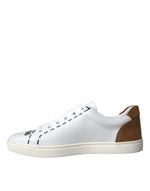 Dolce & Gabbana White Brown Leather Logo Low Top Sneakers Men's Shoes