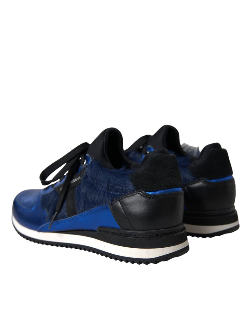 Dolce & Gabbana Blue Black Calf Hair Leather Sneakers Men's Shoes