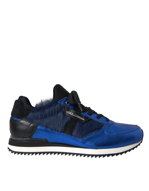 Dolce & Gabbana Blue Black Calf Hair Leather Sneakers Men's Shoes