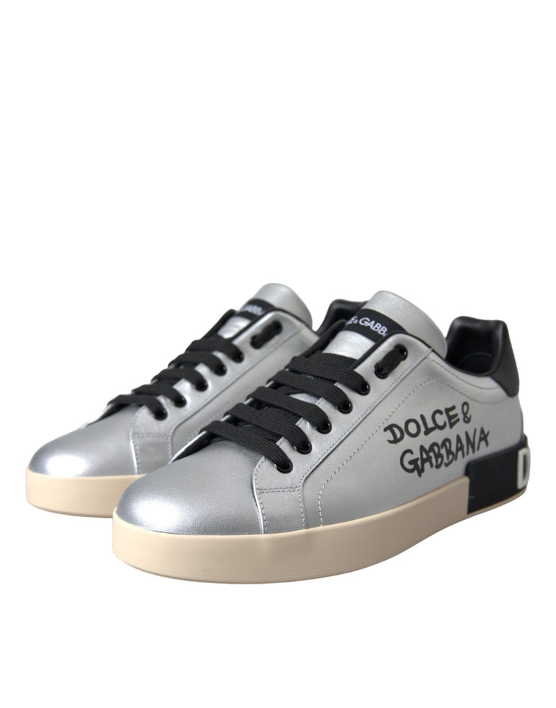 Dolce & Gabbana Silver Portofino Calf Leather Sneakers Men Men's Shoes