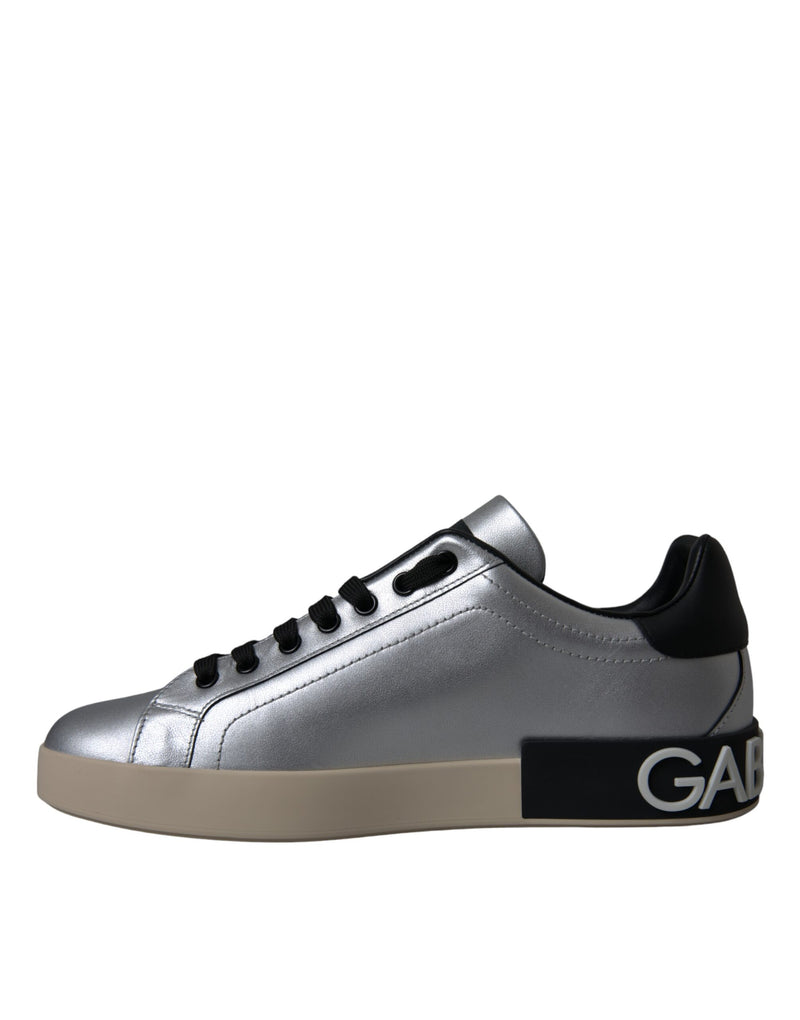 Dolce & Gabbana Silver Portofino Calf Leather Sneakers Men Men's Shoes