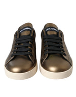 Dolce & Gabbana Gold Black Portofino Calf Leather Sneakers Men's Shoes