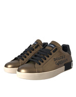 Dolce & Gabbana Gold Black Portofino Calf Leather Sneakers Men's Shoes