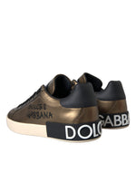 Dolce & Gabbana Gold Black Portofino Calf Leather Sneakers Men's Shoes