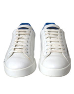 Dolce & Gabbana White Blue Leather Logo Low Top Sneakers Men's Shoes (Pre-Owned)