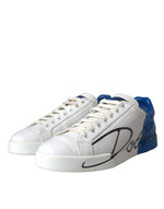 Dolce & Gabbana White Blue Leather Logo Low Top Sneakers Men's Shoes (Pre-Owned)