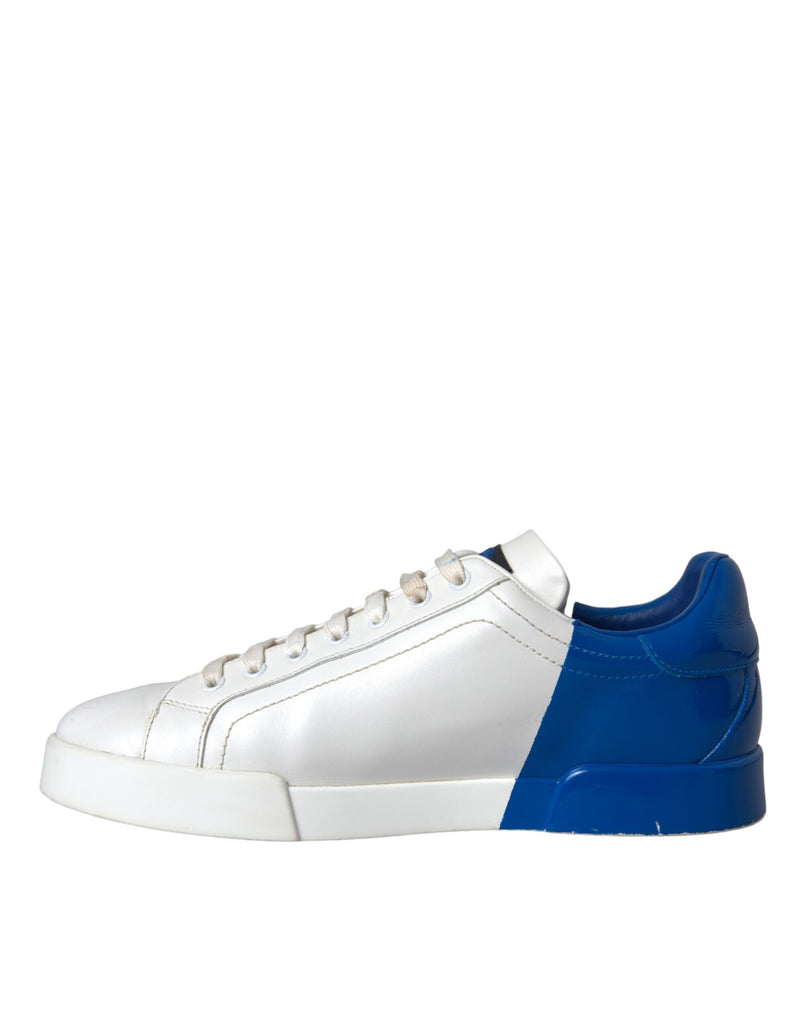 Dolce & Gabbana White Blue Leather Logo Low Top Sneakers Men's Shoes (Pre-Owned)