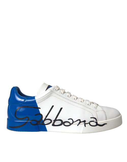 Dolce & Gabbana White Blue Leather Logo Low Top Sneakers Men's Shoes (Pre-Owned)