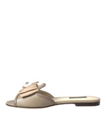 Dolce & Gabbana Beige Logo Pearl Flats Sandals Slides Women's Shoes