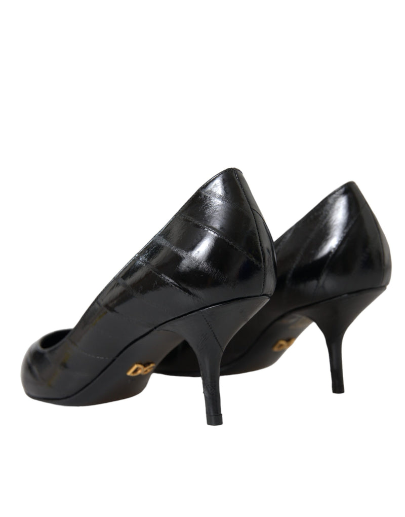 Dolce & Gabbana Black Eel Leather Kitten Heels Pumps Women's Shoes (Pre-Owned)