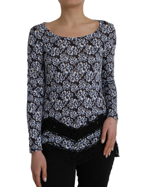 Just Cavalli Blue Floral Lace Long Sleeves Top Underwear Women's Blouse