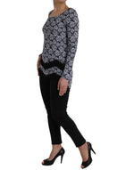 Just Cavalli Blue Floral Lace Long Sleeves Top Underwear Women's Blouse