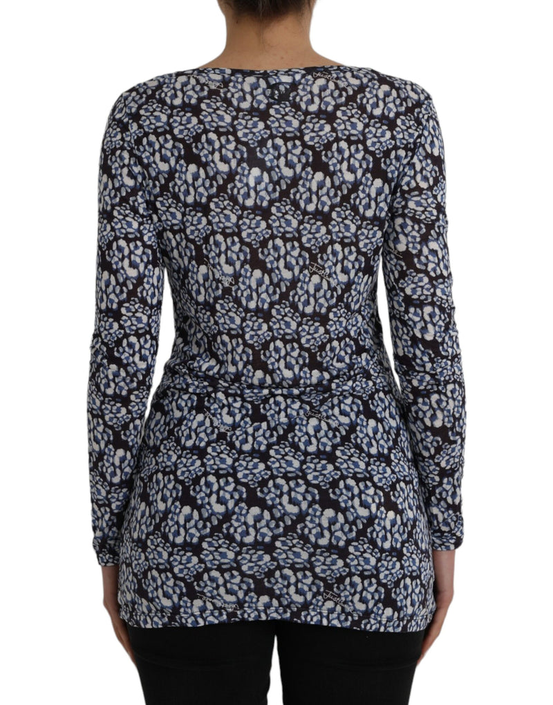 Just Cavalli Blue Floral Lace Long Sleeves Top Underwear Women's Blouse