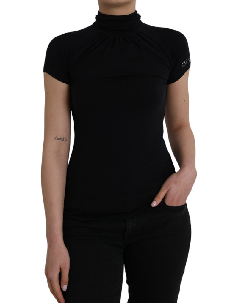 Costume National Black Turtleneck Viscose Short Sleeve Women's Top