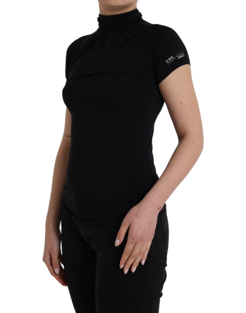 Costume National Black Turtleneck Viscose Short Sleeve Women's Top