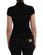 Costume National Black Turtleneck Viscose Short Sleeve Women's Top