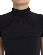 Costume National Black Turtleneck Viscose Short Sleeve Women's Top