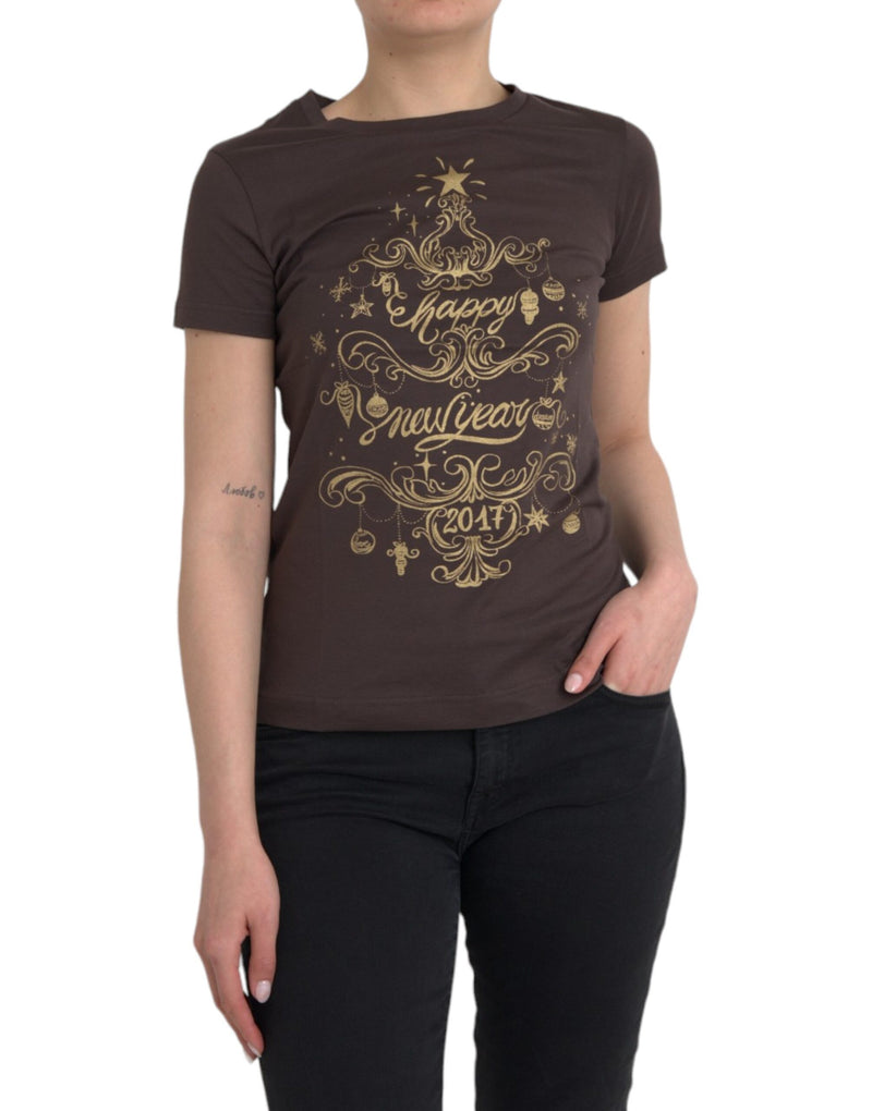 Dolce & Gabbana Brown Crewneck 2017 Motive Print Women's T-shirt