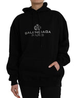 Balenciaga Black Cotton Logo Hooded Pullover Sweatshirt Women's Sweater