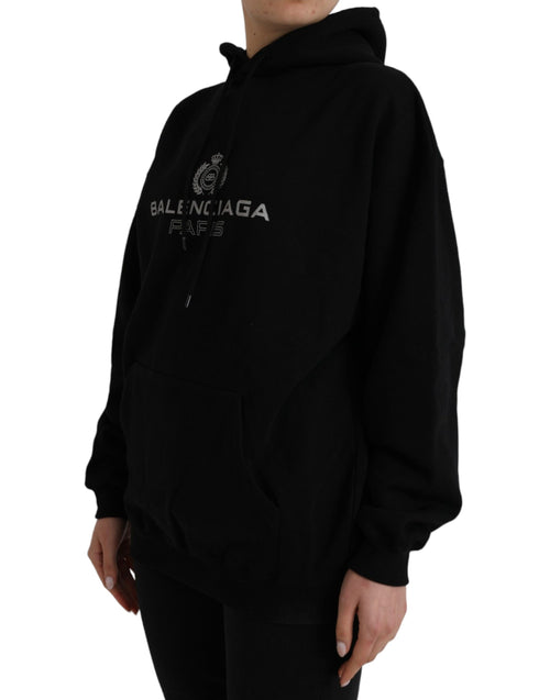 Balenciaga Black Cotton Logo Hooded Pullover Sweatshirt Women's Sweater