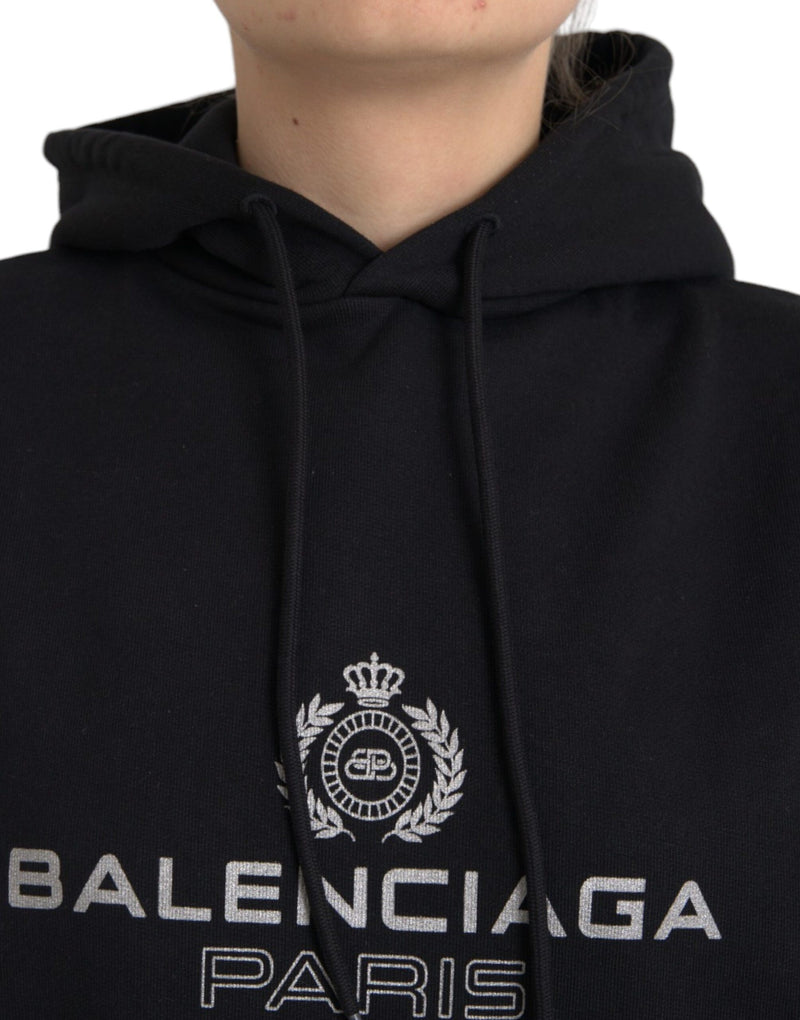 Balenciaga Black Cotton Logo Hooded Pullover Sweatshirt Women's Sweater