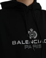 Balenciaga Black Cotton Logo Hooded Pullover Sweatshirt Women's Sweater