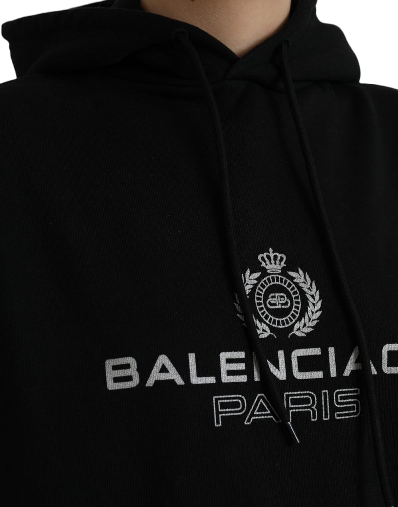 Balenciaga Black Cotton Logo Hooded Pullover Sweatshirt Women's Sweater