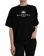 Balenciaga Black Cotton Logo Crew Neck Short Sleeves Women's T-shirt