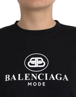 Balenciaga Black Cotton Logo Crew Neck Short Sleeves Women's T-shirt