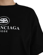 Balenciaga Black Cotton Logo Crew Neck Short Sleeves Women's T-shirt