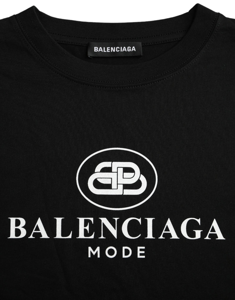 Balenciaga Black Cotton Logo Crew Neck Short Sleeves Women's T-shirt