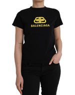 Balenciaga Black Cotton Logo Print Crew Neck Short Sleeves Women's T-shirt