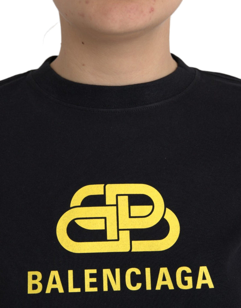 Balenciaga Black Cotton Logo Print Crew Neck Short Sleeves Women's T-shirt