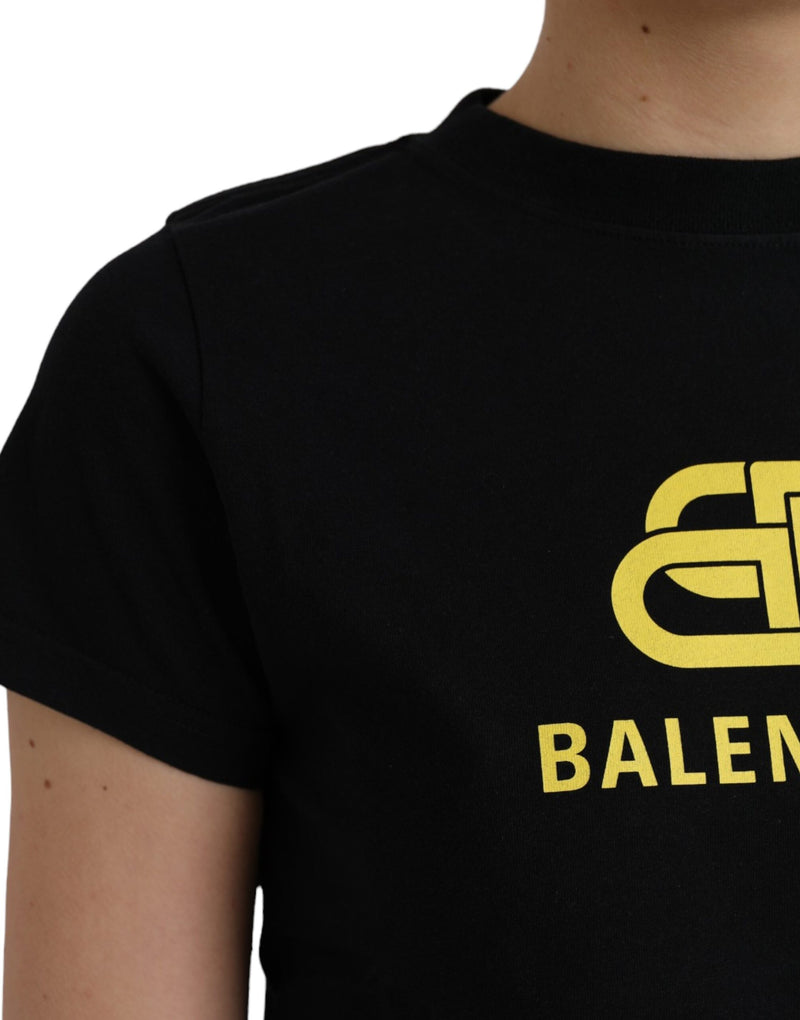 Balenciaga Black Cotton Logo Print Crew Neck Short Sleeves Women's T-shirt