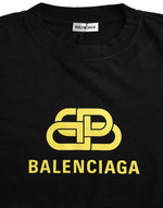 Balenciaga Black Cotton Logo Print Crew Neck Short Sleeves Women's T-shirt